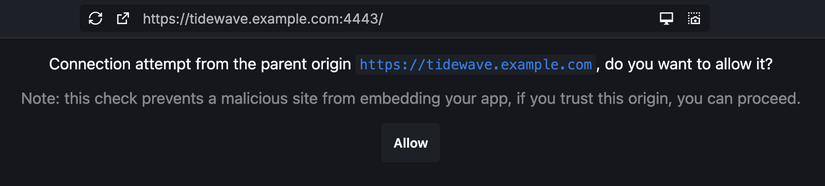 Prompt to allow the connection from Tidewave IDE