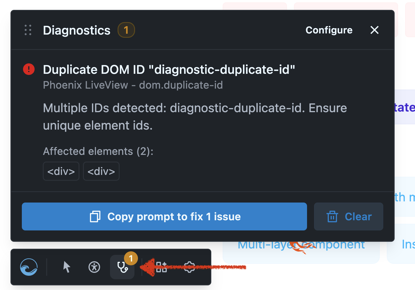 Toolbar diagnostics