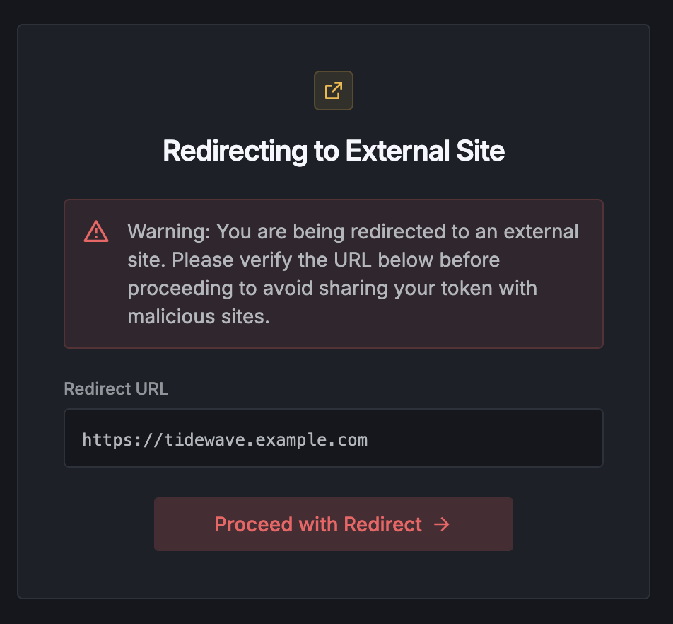 Prompt to confirm the redirect to Tidewave IDE